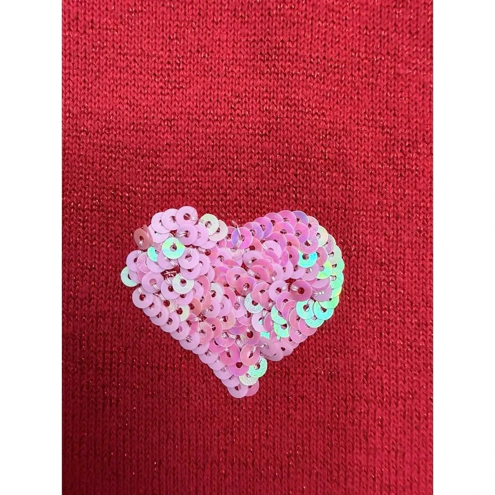 The Children's Place Girls Red Sweater Dress Hearts Sequin Knit‎ Size 5/6 - Picture 3 of 9